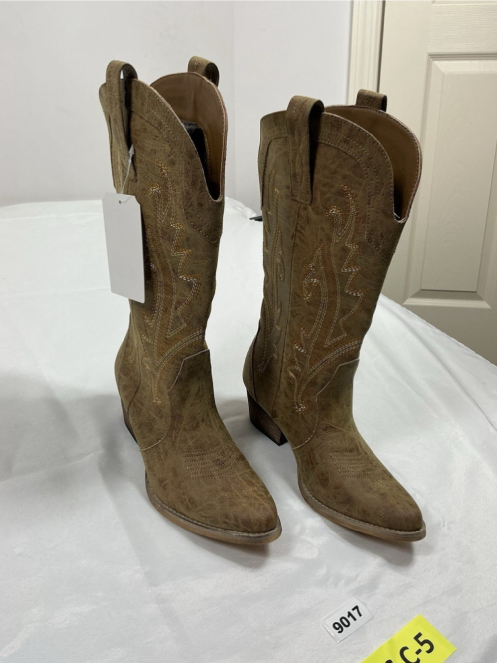 Womans New Rollda Midcalf Cowgirl Boots 8.5 Brown Distressed Embroidered